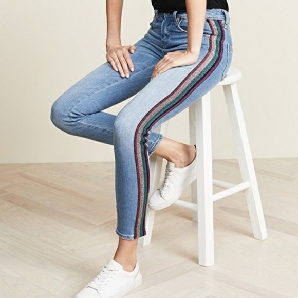 Blank NYC The Bond Rainbow Shimmer Stripe Skinny Jeans Ankle Size 27 EUC L1023